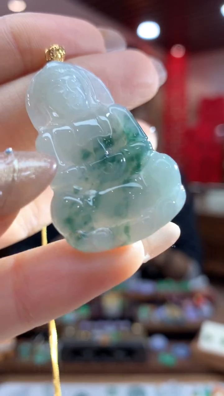 【闪购商品】翡翠吊坠(不含链)18K金镶嵌观音