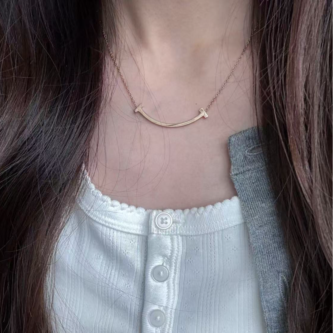 未使用 TIFFANY & CO.蒂芙尼 笑脸装饰 18k玫瑰金 项链 女款 光面