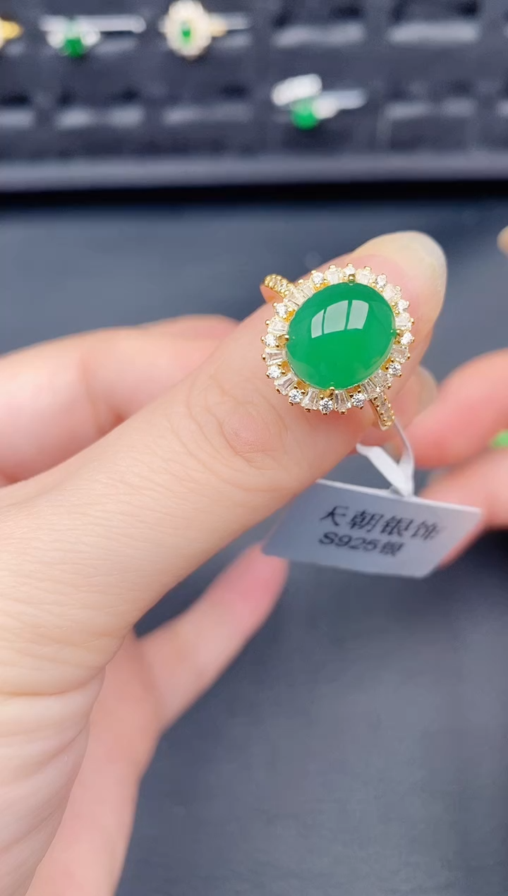 银S925镶嵌戒指翡翠天然a货翡翠145