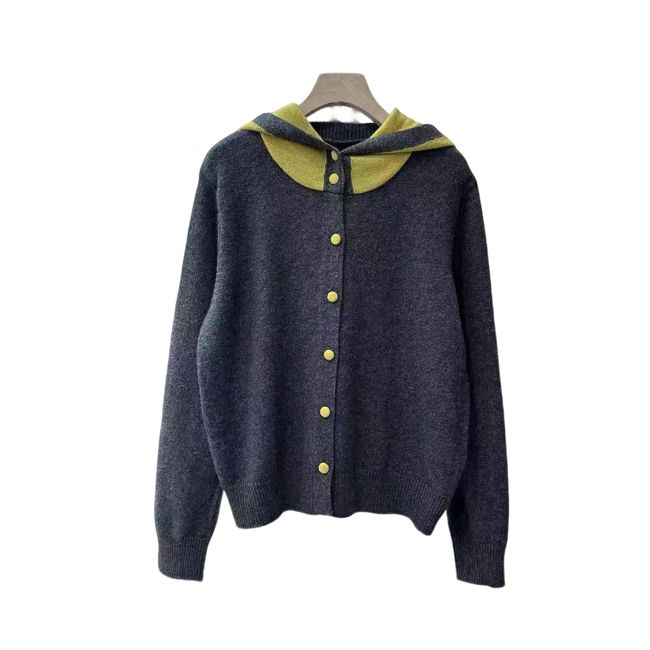 秋冬新款时尚洋气连帽拼色针织衫卫衣女显瘦百搭休闲外穿打底毛衣