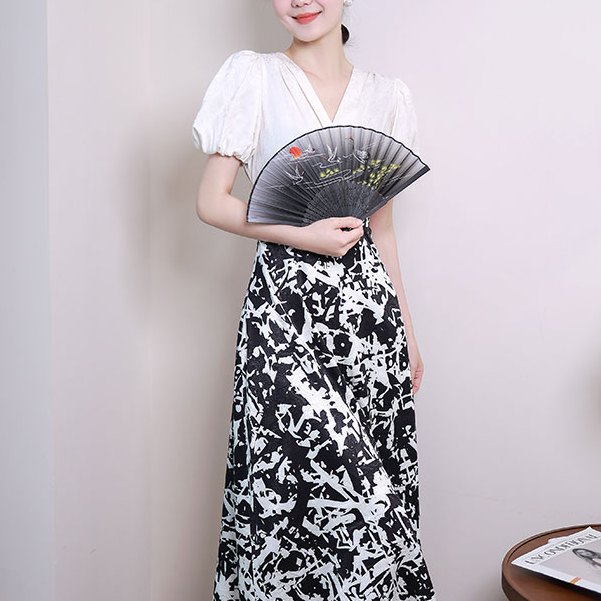 现货2025夏季新款【L23-X14】气质新中式小众国风复古拼接连衣裙子