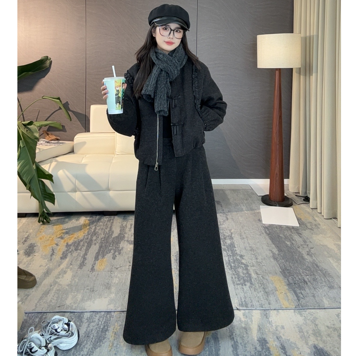 【加绒上衣裤子】2025冬季新款慵懒风通勤风气质韩版长款时尚套装