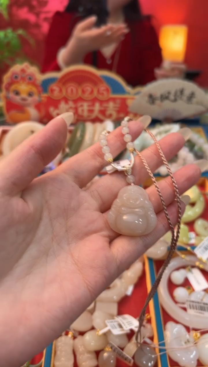 【闪购商品】和田玉吊坠未镶嵌红藕粉大号佛公30mm