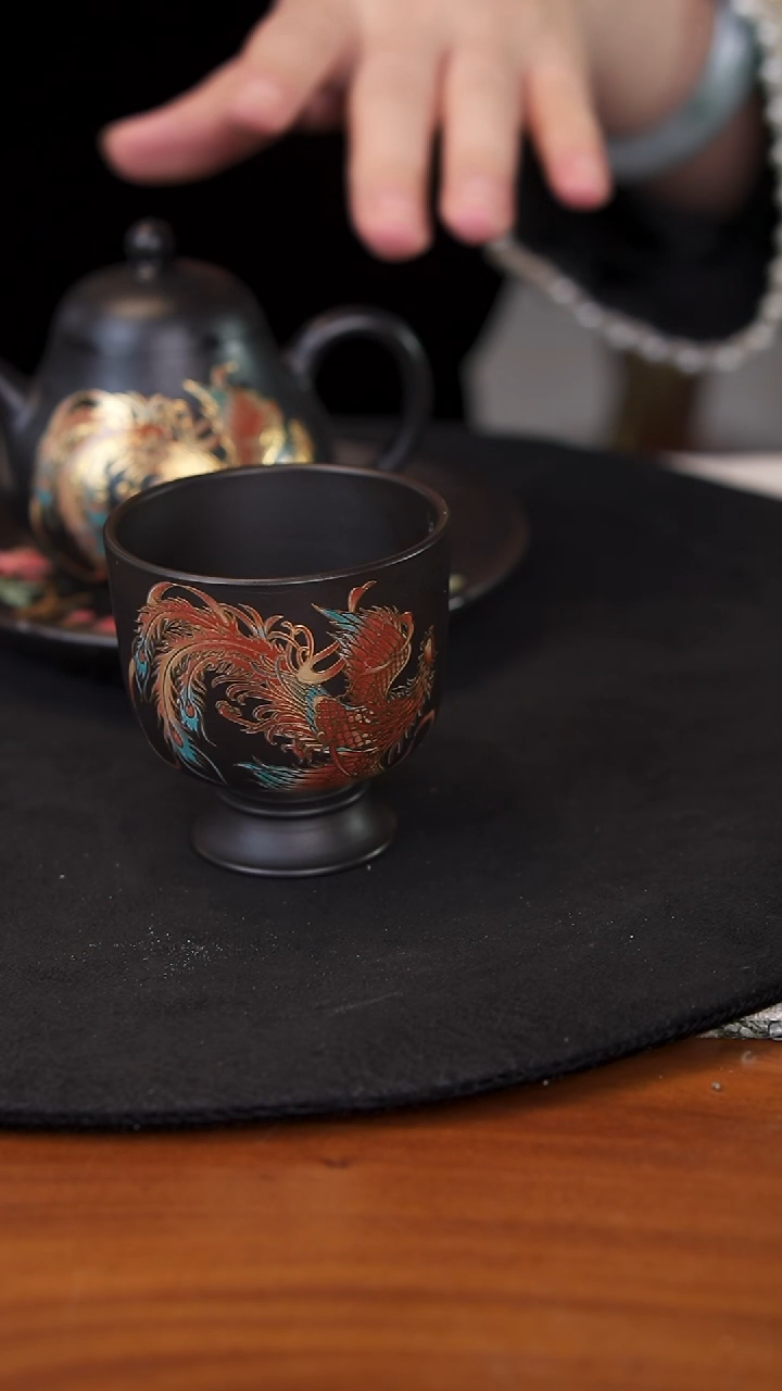 茶壶紫砂凤凰珐琅杯