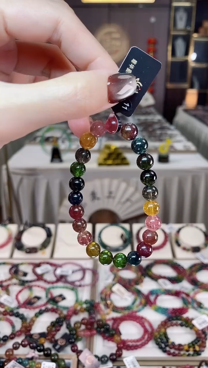未镶嵌老矿碧玺色标彩虹单圈手串8mm+碧玺dan多样性发货一条