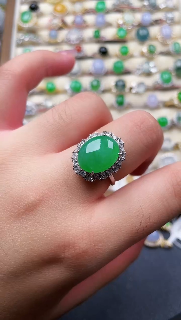 银S925镶嵌戒指翡翠200