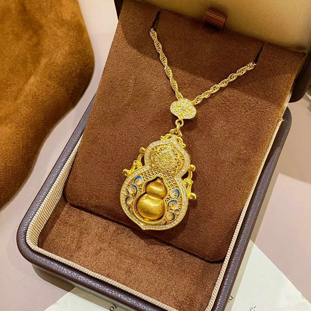 足金999莫桑珐琅四美转动福禄双至拉丝葫芦吊坠