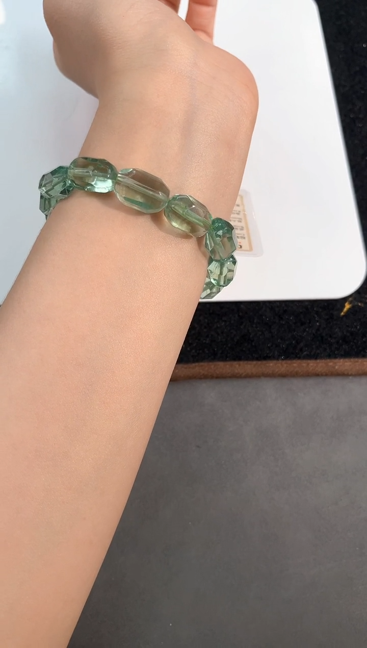 水晶手链未镶嵌54号绿萤石切面随行单圈