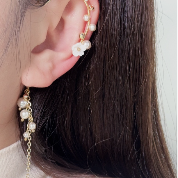 铜合金仿珍珠耳饰 原创设计超仙没耳洞没耳垂贝壳花耳挂耳夹