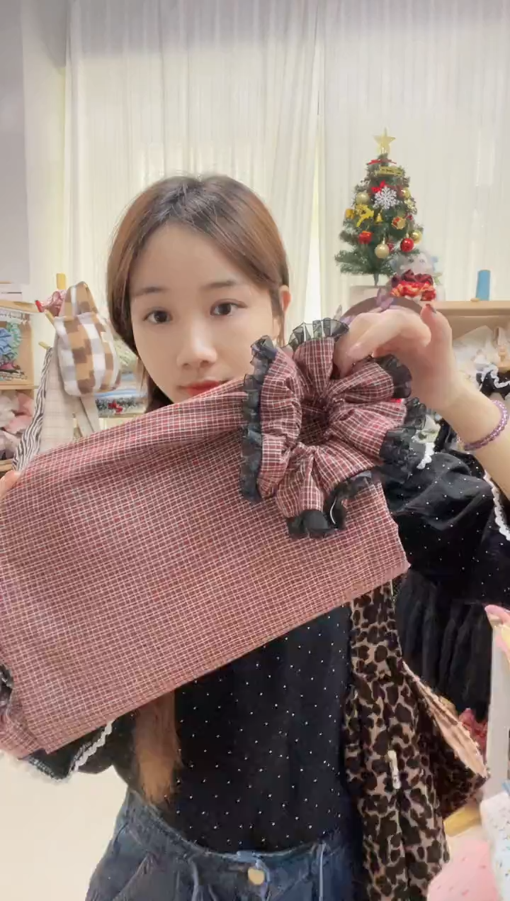 棉1米 复古红格子涤棉麻
