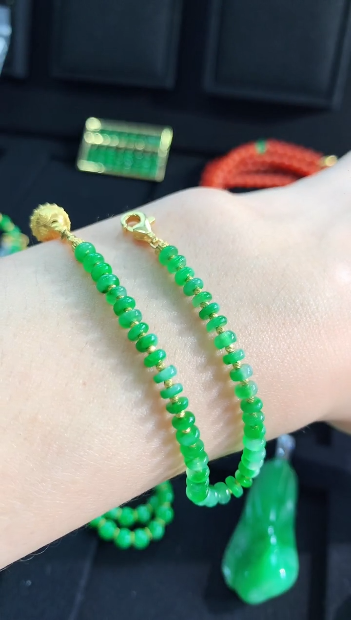 【闪购商品】翡翠手链18K金镶嵌手链