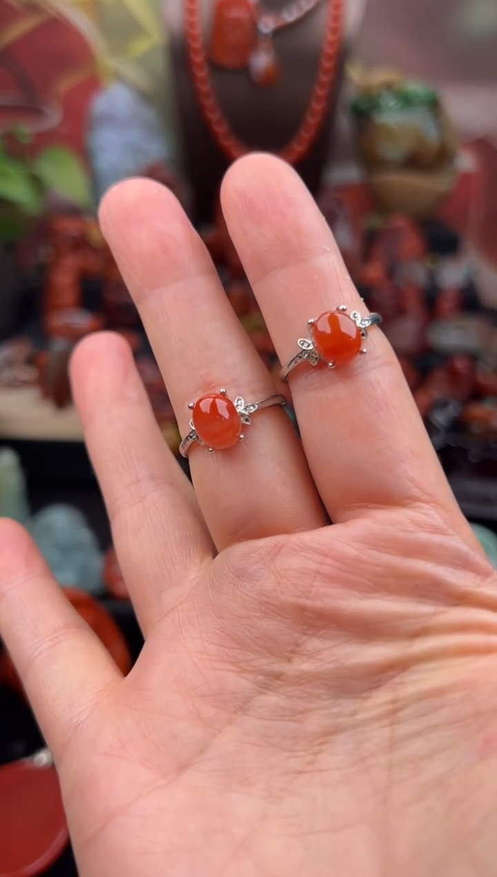 银S925镶嵌南红玛瑙戒指戒指（多样性发其一）