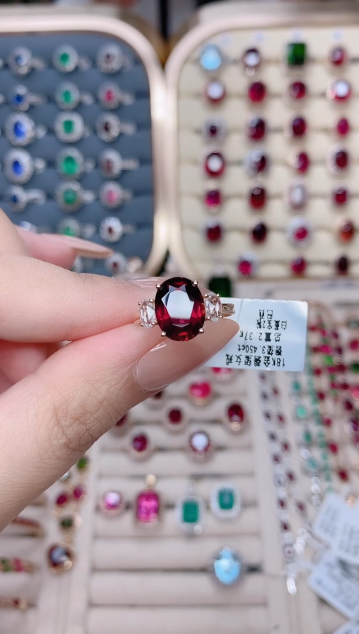18K金镶嵌18K金戒指碧玺-3.45ct