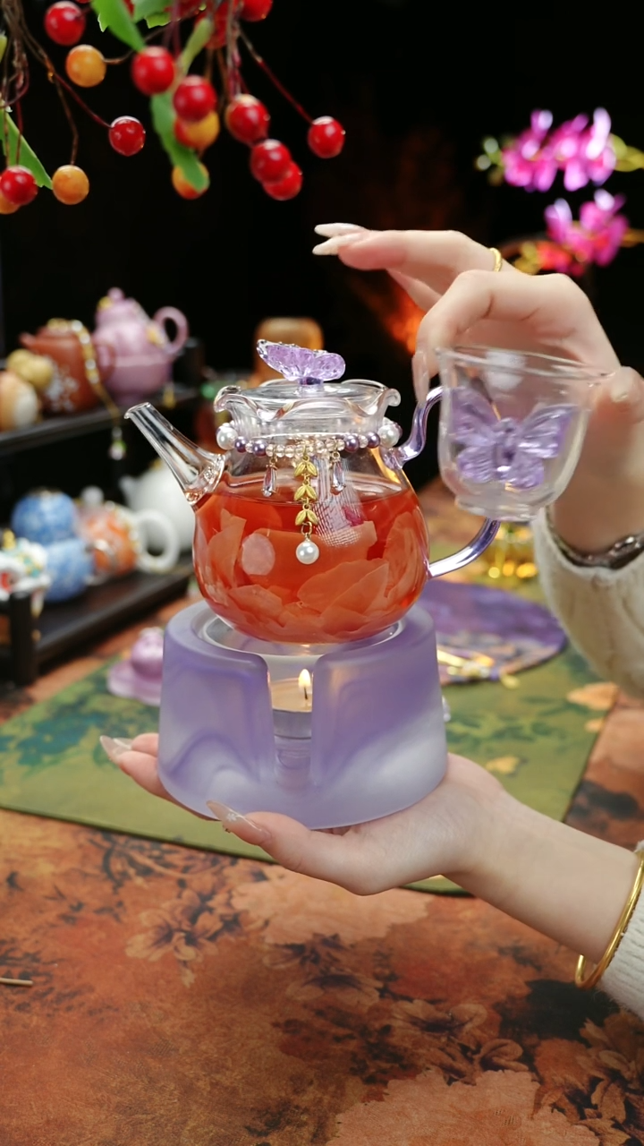 【闪购商品】紫色温茶台+茶壶+链子+杯子