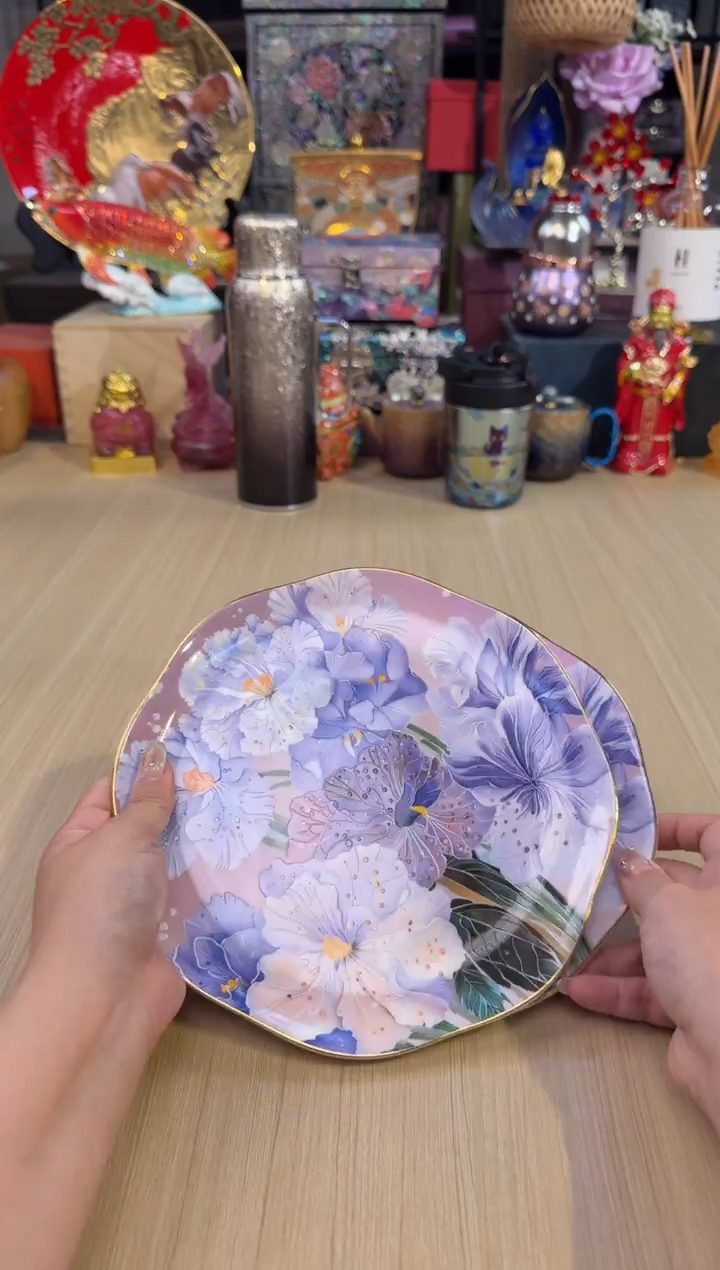 80绮梦花语8寸荷口平盘套二