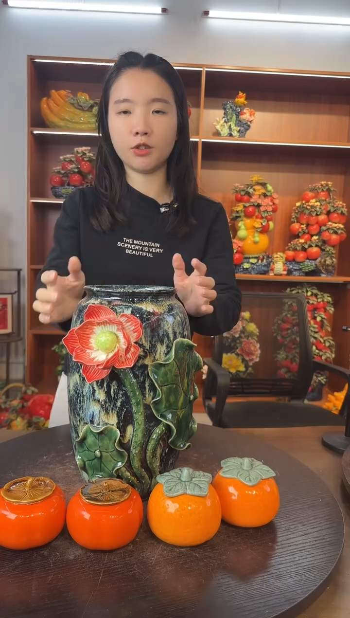 陶瓷32公分高荷花花瓶