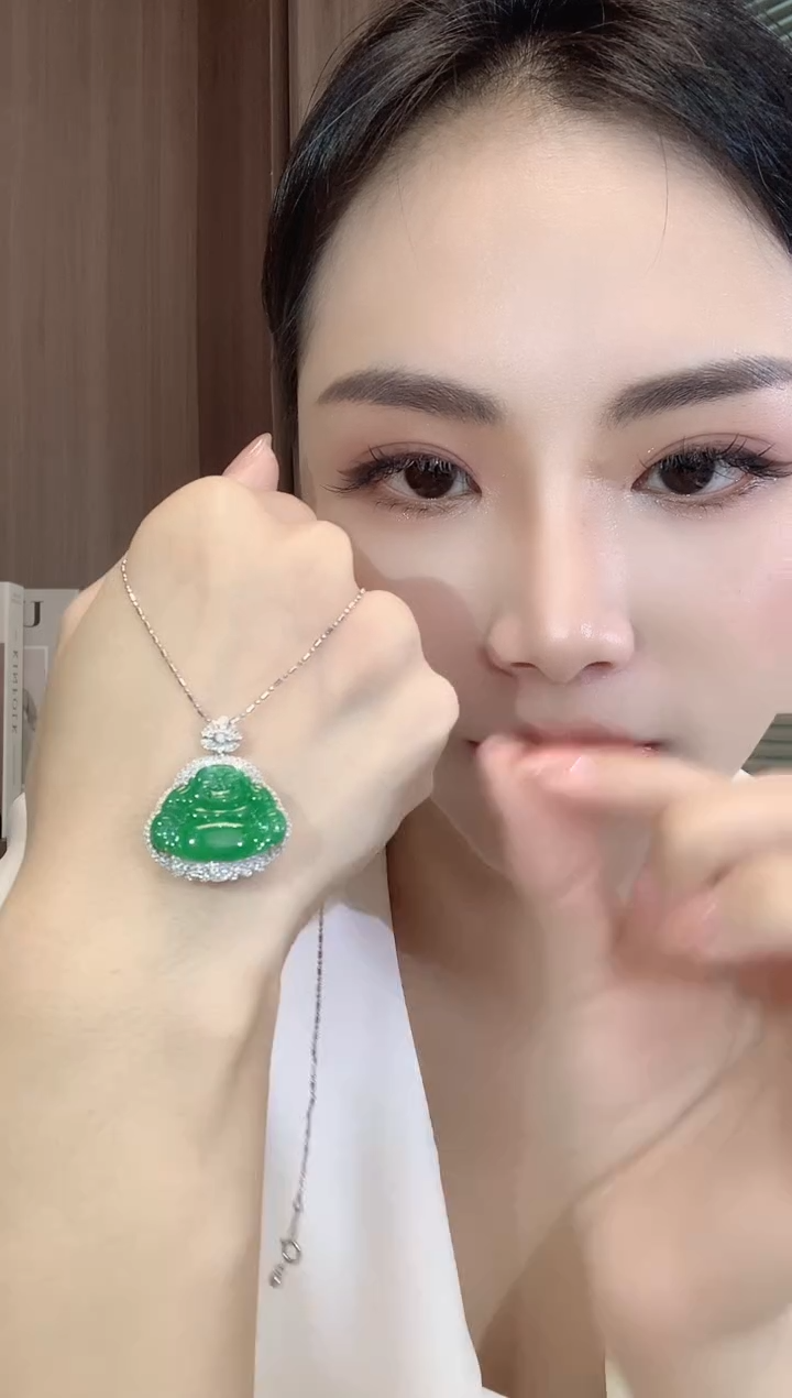 翡翠18K金镶嵌吊坠(不含链)C33