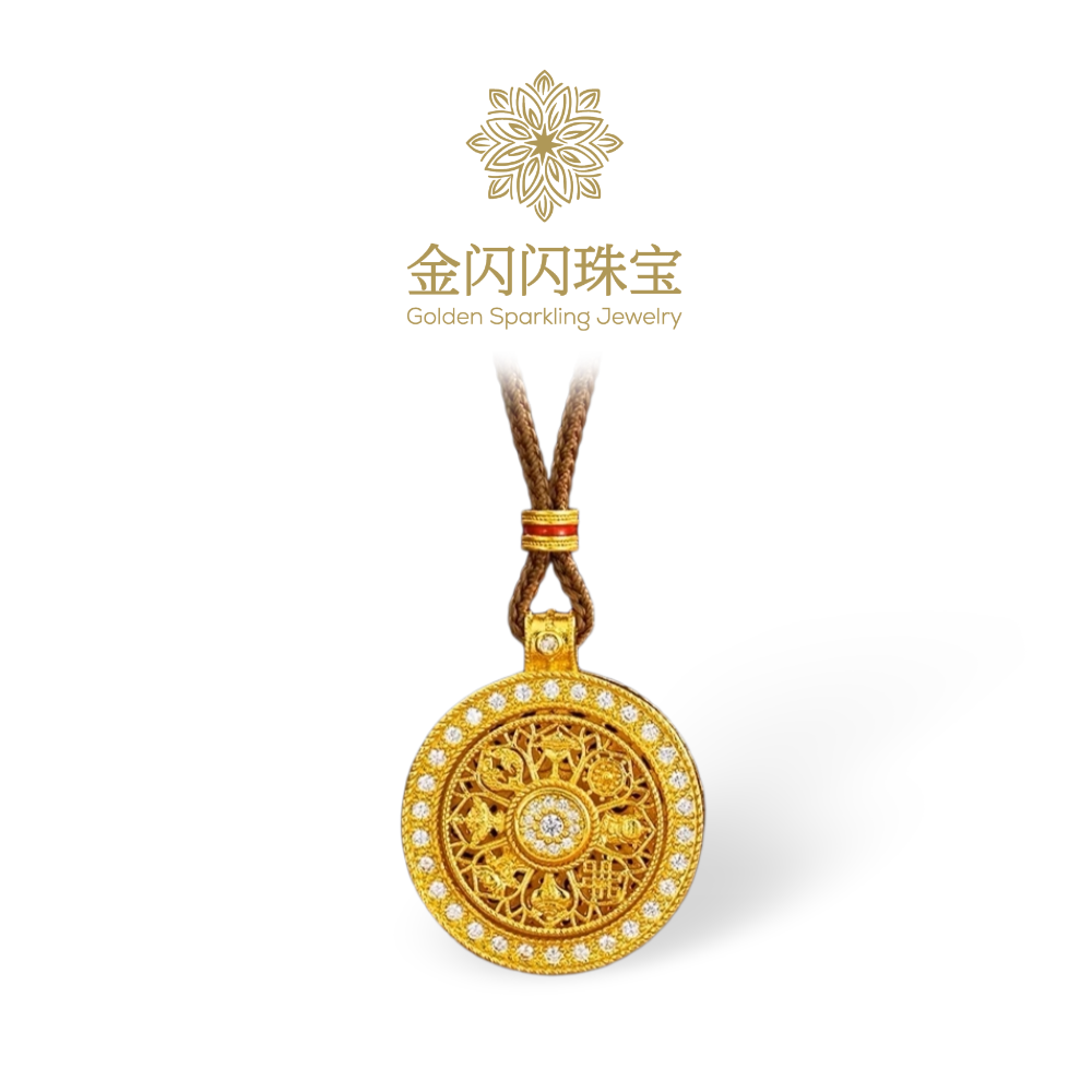 金闪闪 新中式旋转八宝罗盘项链复古毛衣链