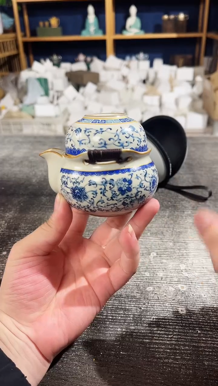 【闪购商品】其他汝窑青花缠枝莲一壶3杯旅行套装