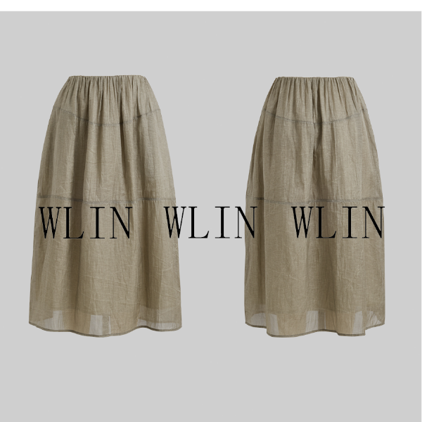 WLIN 4米桑蚕丝丝棉炒色花苞松紧腰半裙*LM310