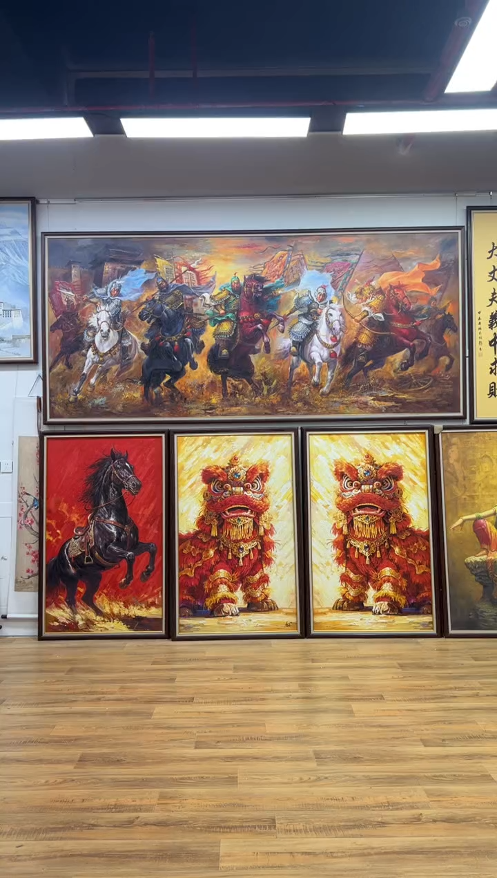 油画带框70*90 醒狮办公室客厅茶室玄关走廊家居版画挂画客厅油画