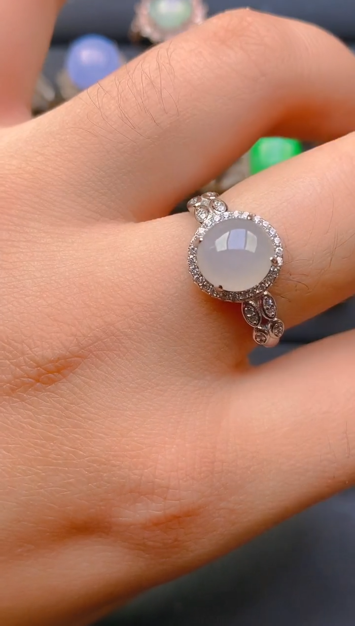 【闪购商品】翡翠戒指银S925镶嵌天然A货翡翠1