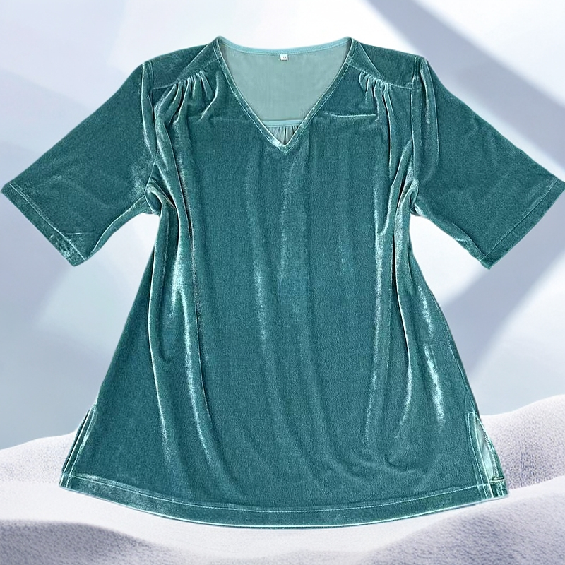 巍子严选原创时尚修身显瘦丝绒桃心领小衫701#