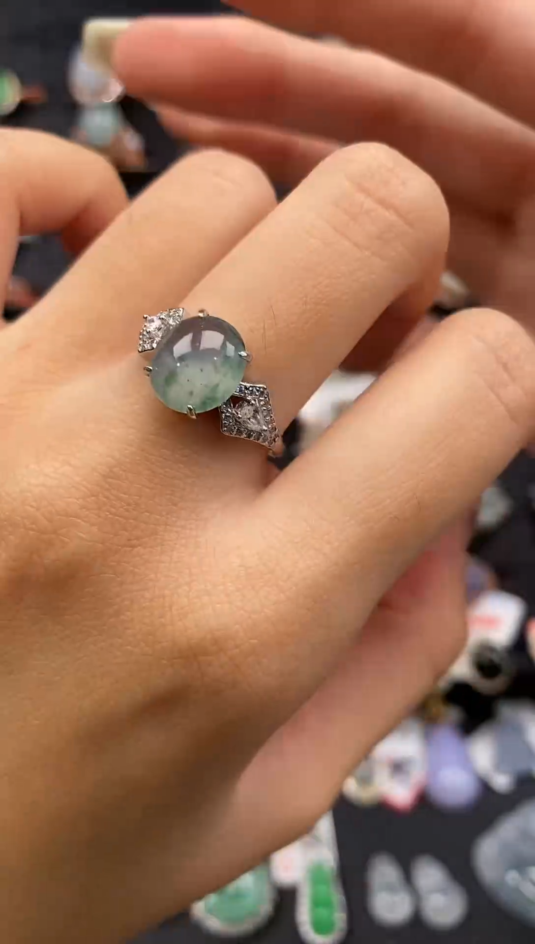 银S925镶嵌戒指翡翠天然A货翡翠24