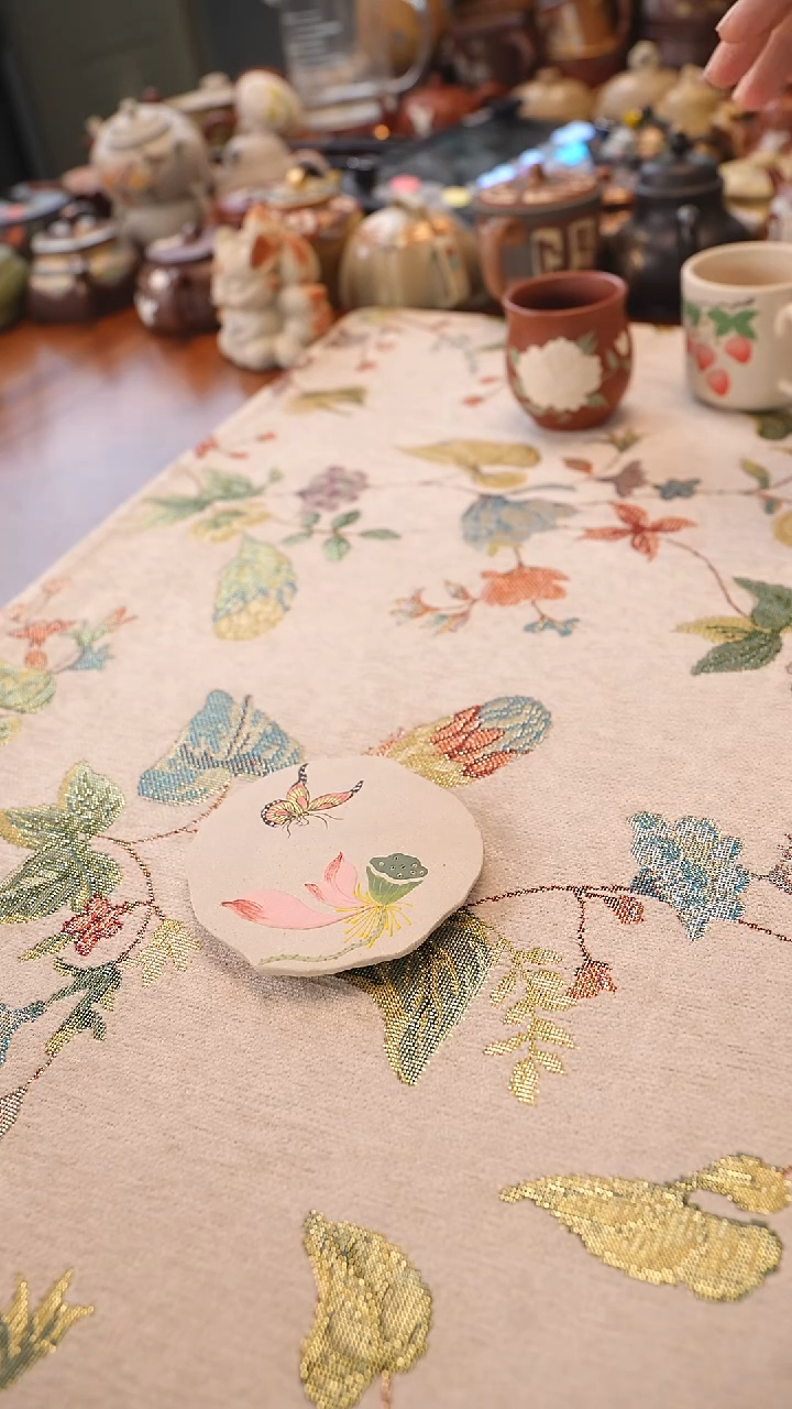 茶壶紫砂白玉段泥红荷花杯垫