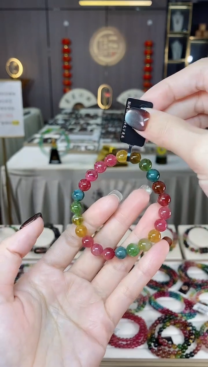 未镶嵌老矿碧玺色标彩虹单圈手串8mm+碧玺dan多样性发货一条