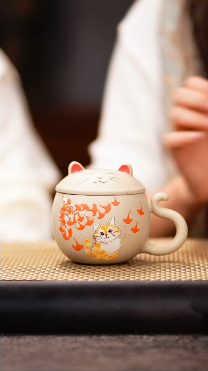 ZCY56白玉段 银杏猫咪盖杯