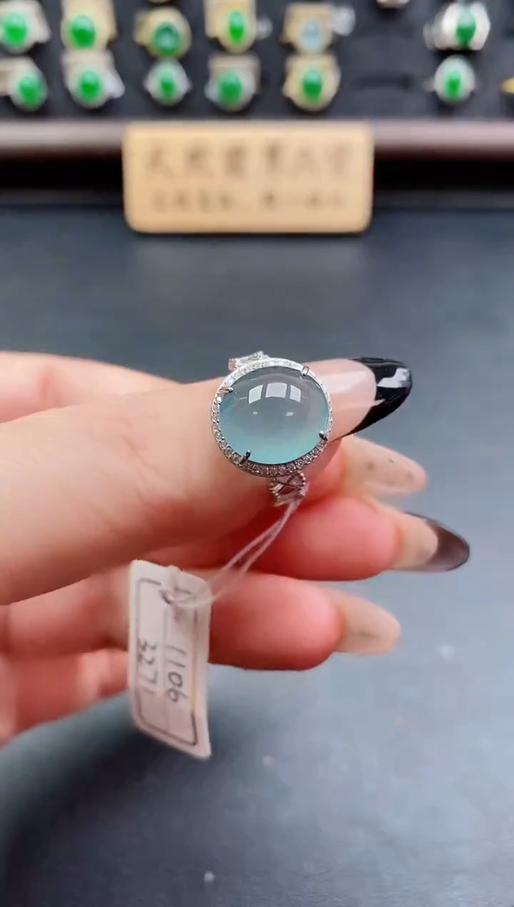 银S925镶嵌戒指翡翠1