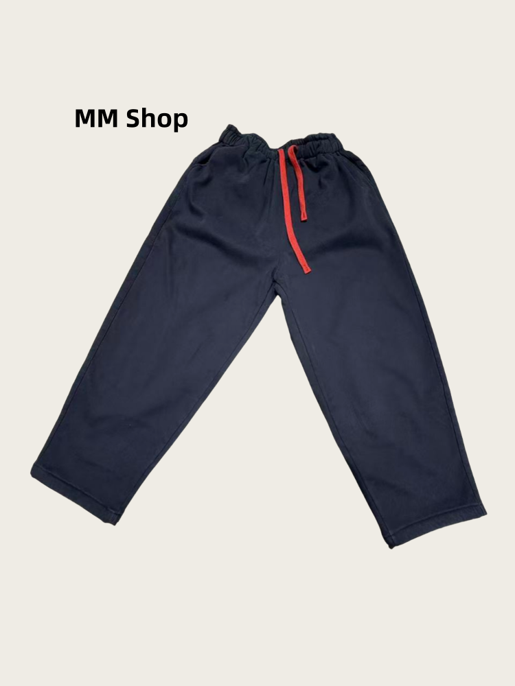 （秋冬穿搭显贵法则）做旧藏蓝色抽绳植绒休闲裤