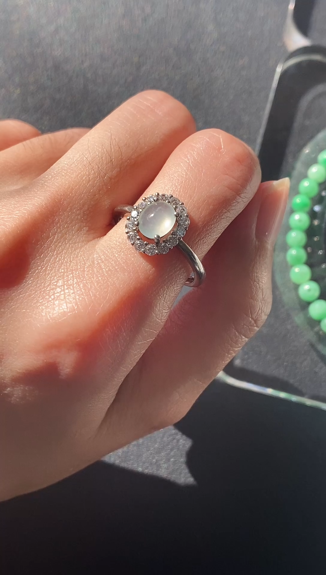 颈饰银S925镶嵌翡翠戒指~