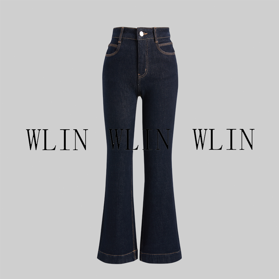 WILN单宁洗水修身微喇加绒牛仔裤*YL171