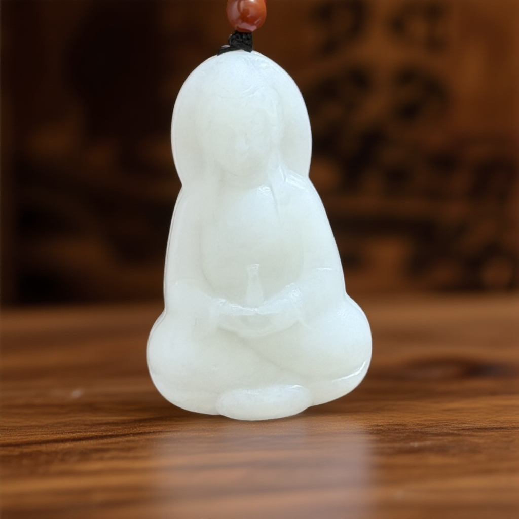 抖音质检先鉴后发出具和田玉证书保真保天然和田玉白玉观音牌