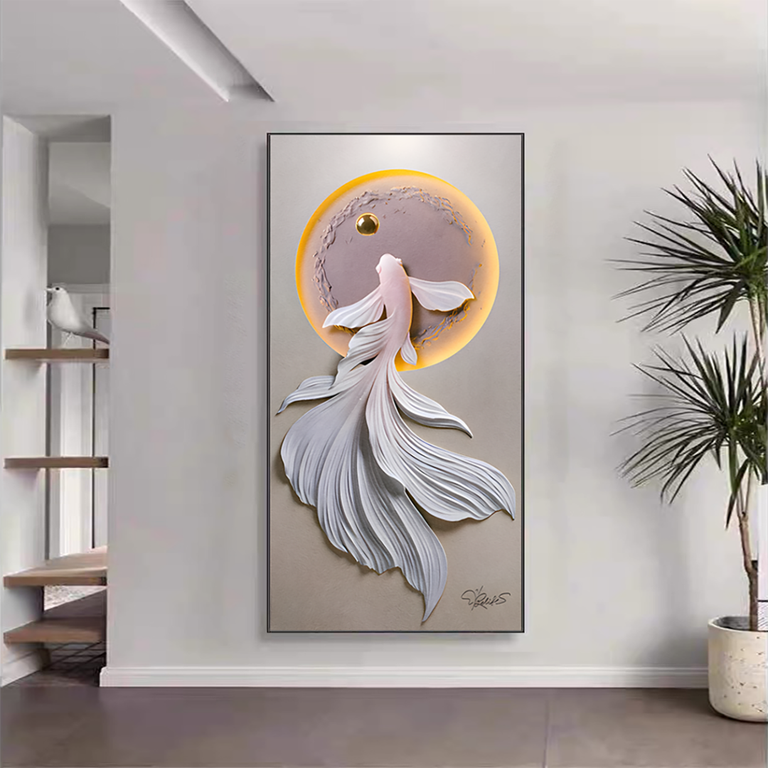 玄关九鱼晶瓷镶钻不带灯装饰画挂画走廊客厅沙发背景墙装饰画