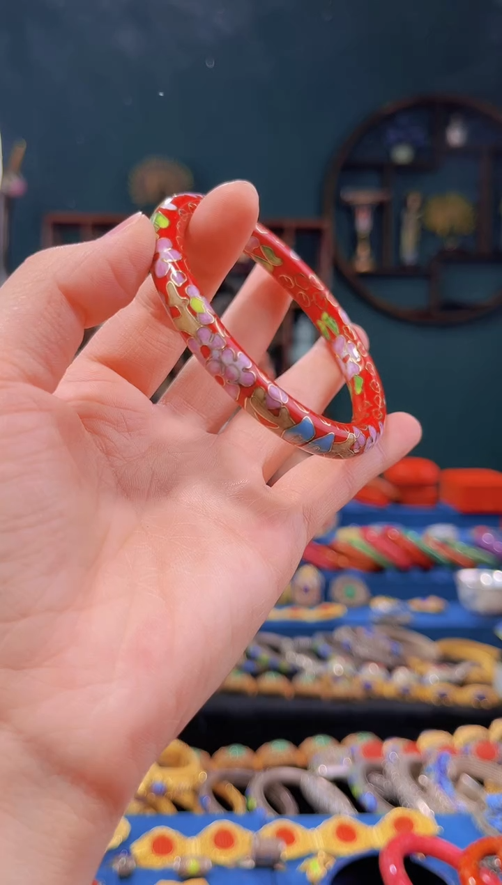 【闪购商品】 非遗绝技 景泰蓝0.8公主镯 红