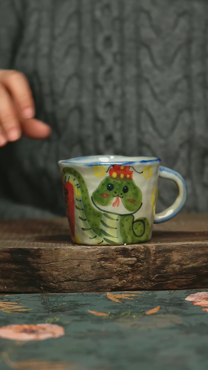 【闪购商品】瓷片杯釉下彩手工手绘同款陶器