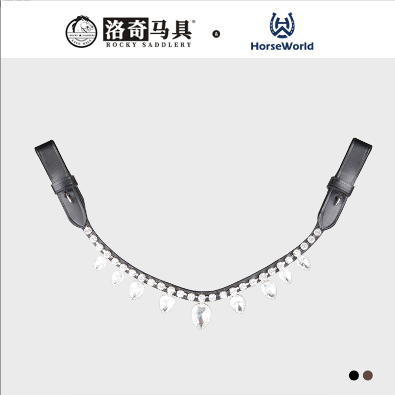 Horseworld 牛皮镶钻眉革美丽盛装舞步水勒缰配件马术马具8218173