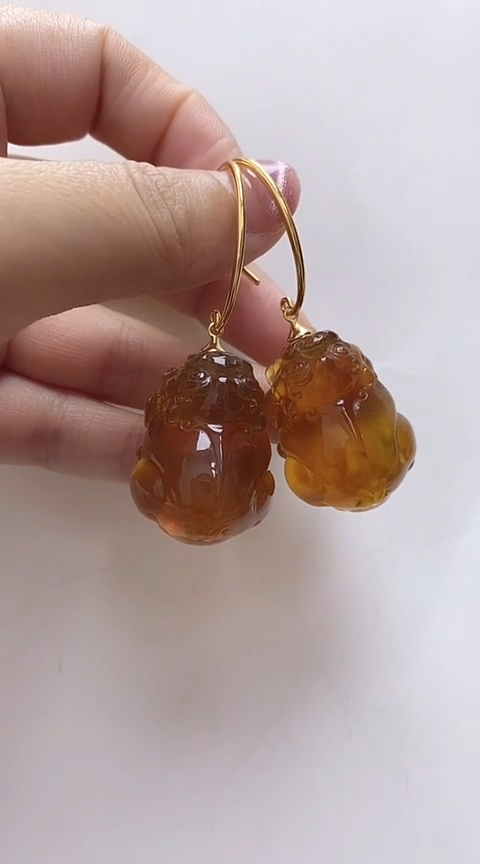 【闪购商品】琥珀裸石银S925镶嵌琥珀耳坠