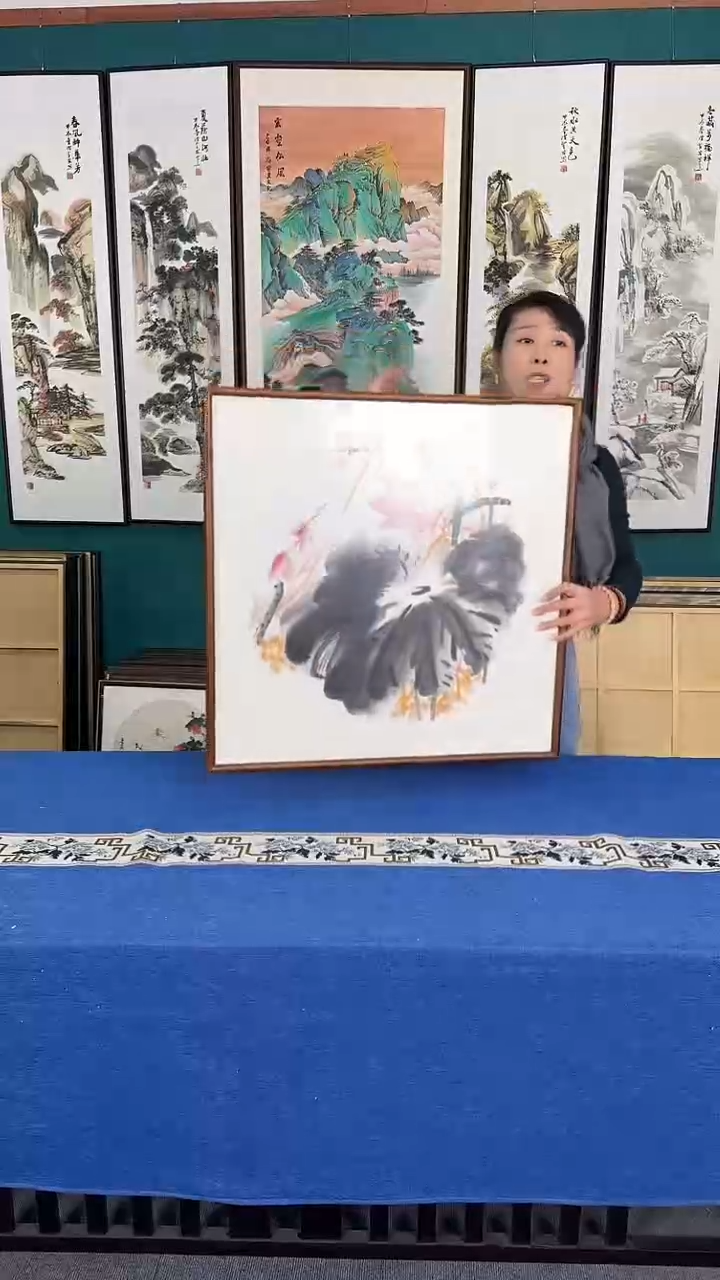 国画荷花 实木装裱60*60