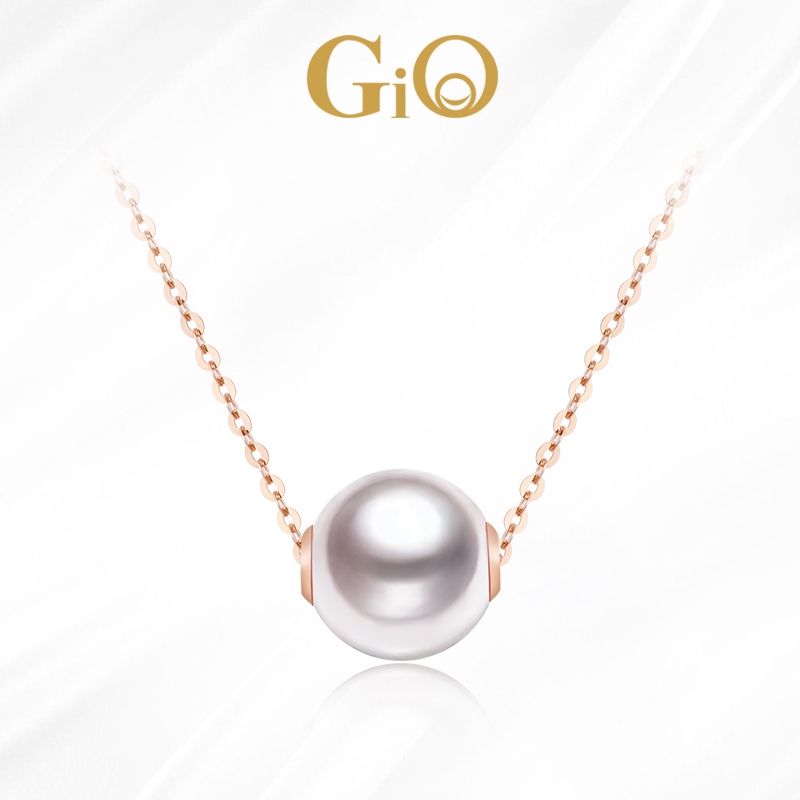 GiO珠宝 18K金Akoya海水珍珠项链女路路通吊坠单颗颈链锁骨链
