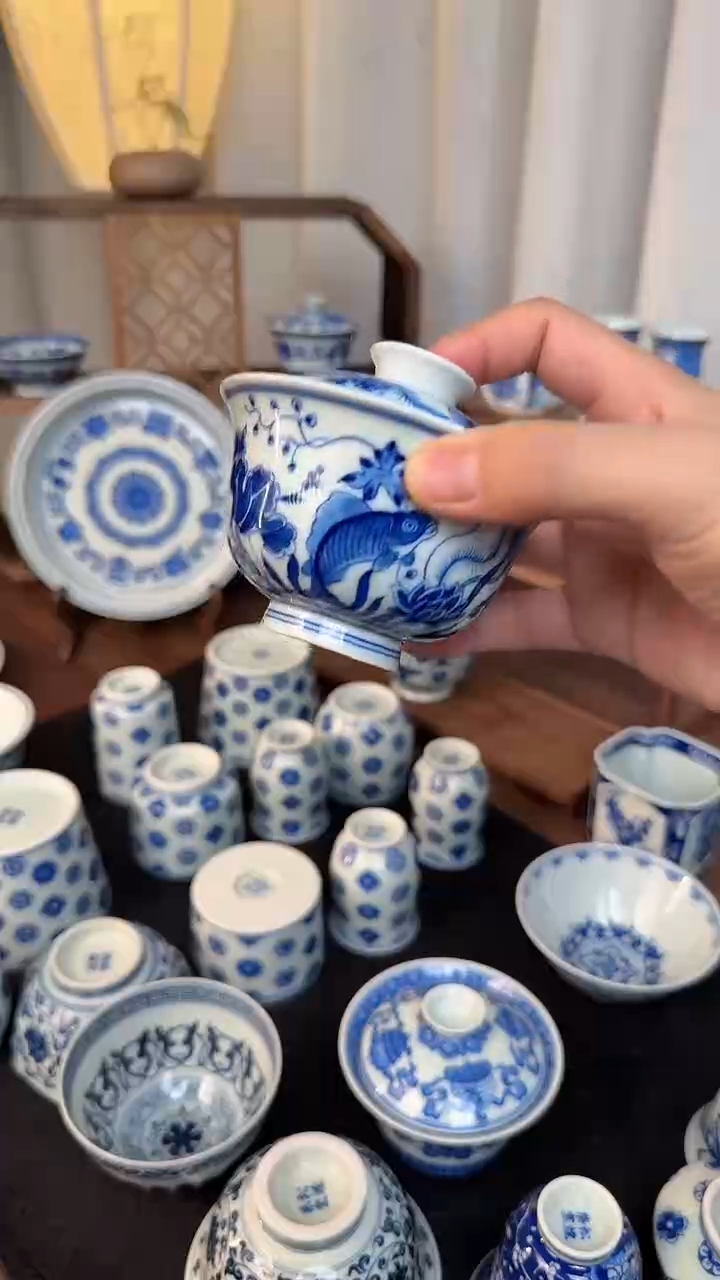 盖碗陶仿清鱼藻盖碗120cc