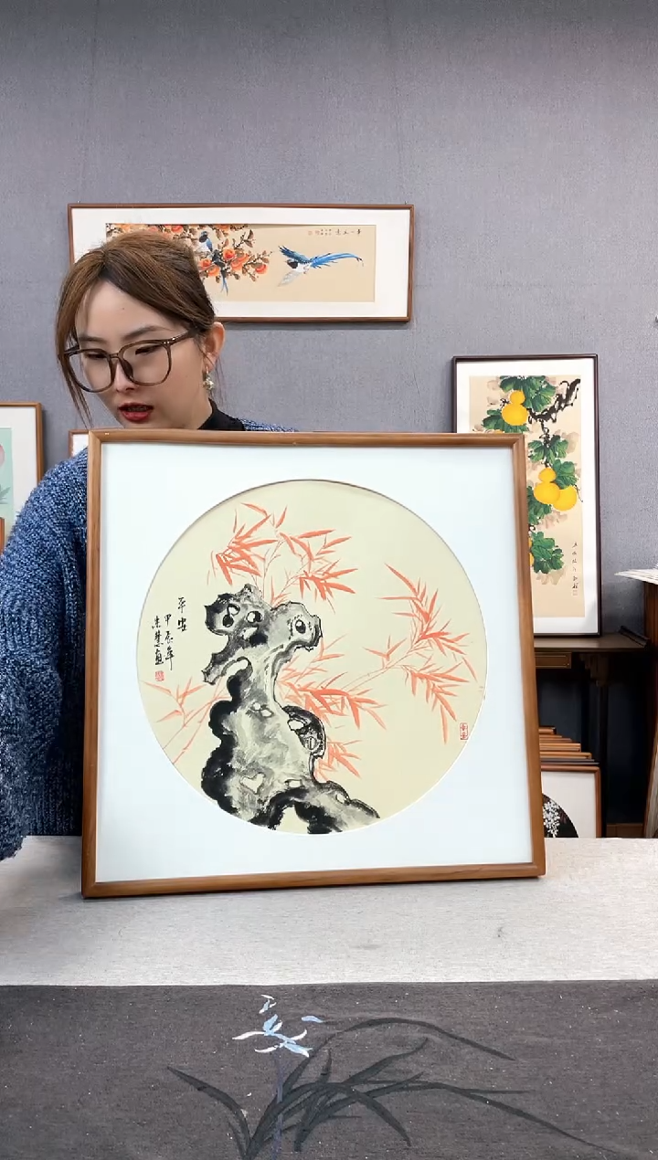 【闪购商品】国画手写手绘带框作品-52*52-竹子