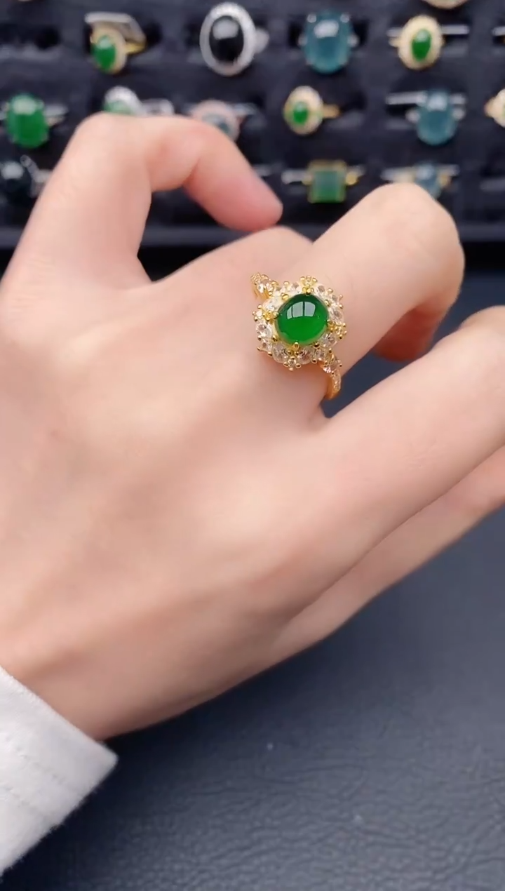 银S925镶嵌戒指翡翠天然a货翡翠385