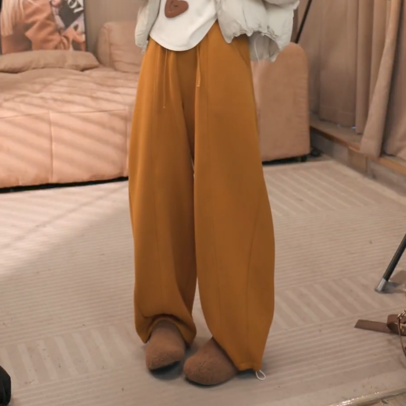 冬季新款加绒宽松阔腿显瘦百搭抽绳松紧腰休闲裤LK2509075