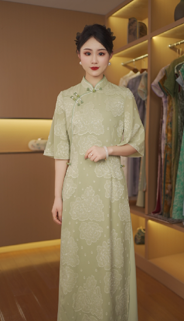 从容 日常气质文艺国风优雅长款奥黛改良旗袍