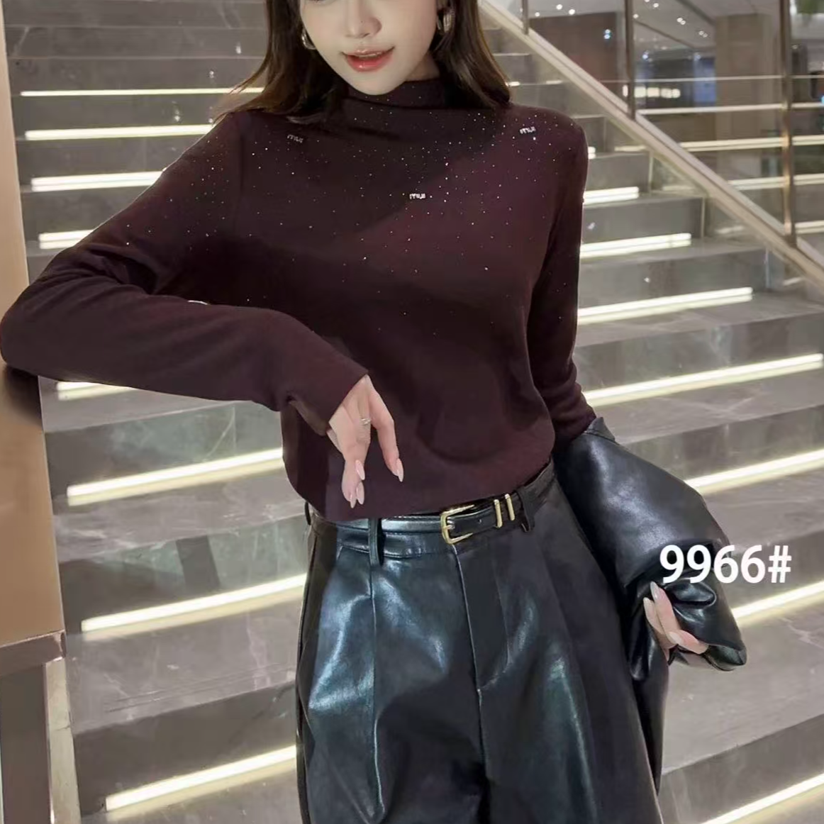 新时尚百搭半高领长袖秋冬满天星烫钻修身气质保暖显瘦打底衫305