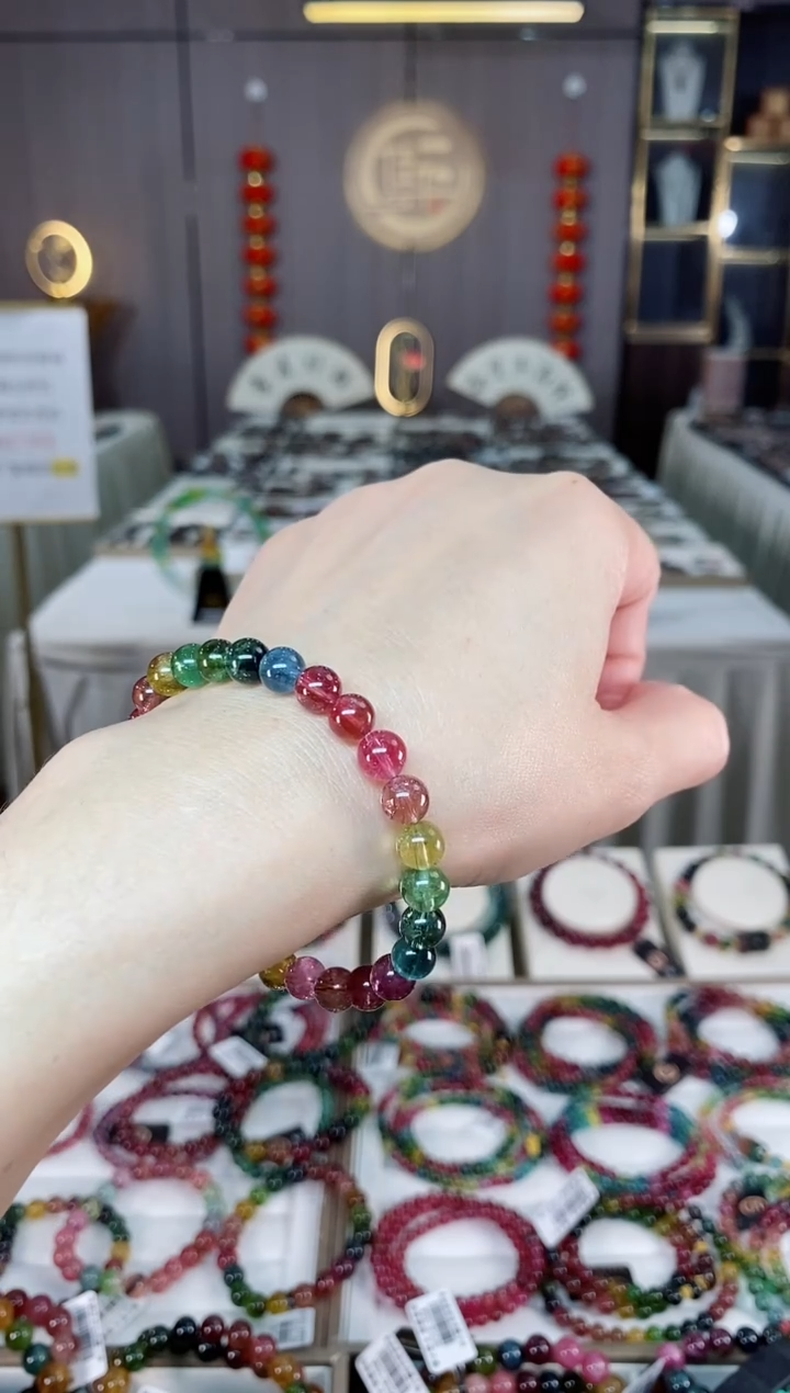 未镶嵌老矿碧玺彩虹单圈手串6mm+碧玺hon多样性发货一条